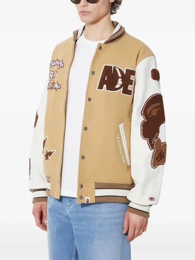 A Bathing Ape Appliqué-detail Varsity Jacket In Brown