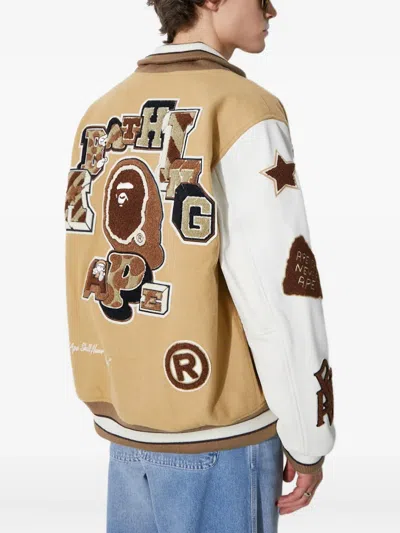 A Bathing Ape Appliqué-detail Varsity Jacket In Brown