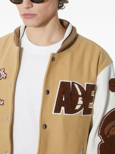 A Bathing Ape Appliqué-detail Varsity Jacket In Brown