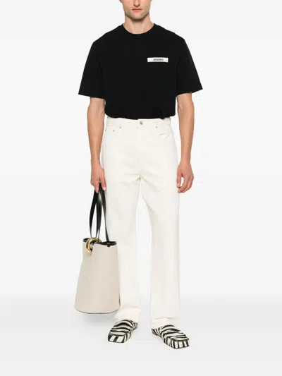 Jacquemus Black Crewneck T-shirt With Logo Detail In Black