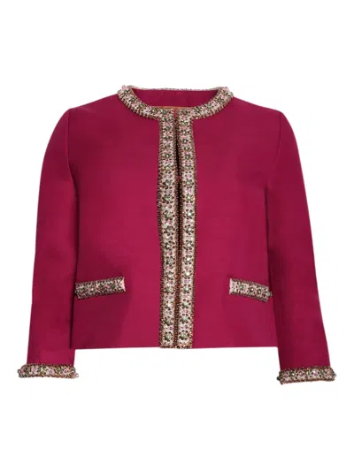 Valentino Embroidered Jacket In Creepe Couture Phalaris Magenta In Red