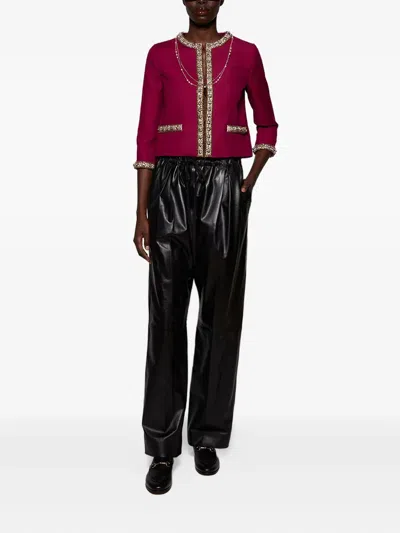 Valentino Embroidered Jacket In Creepe Couture Phalaris Magenta In Red