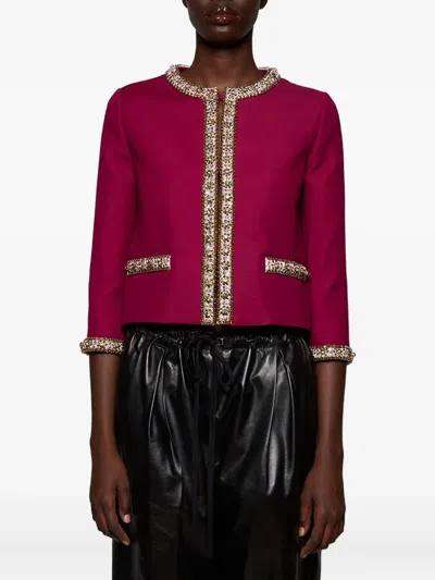 Valentino Embroidered Jacket In Creepe Couture Phalaris Magenta In Red