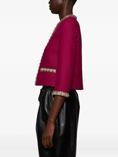 Valentino Embroidered Jacket In Creepe Couture Phalaris Magenta In Red
