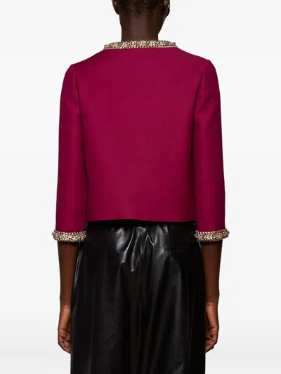 Valentino Embroidered Jacket In Creepe Couture Phalaris Magenta In Red