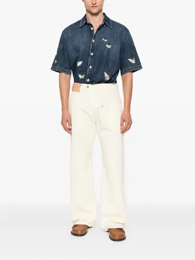 Jw Anderson Workwear Cotton Pants With Yellow Twisted Leg In Neutral