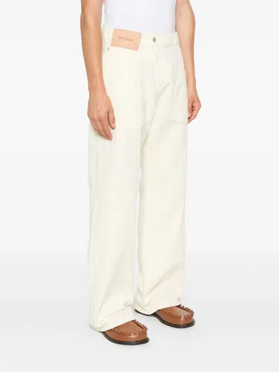 Jw Anderson Workwear Cotton Pants With Yellow Twisted Leg In Neutral