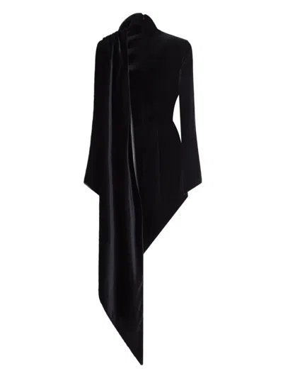 Mugler Asymmetric Velvet Dress In Black