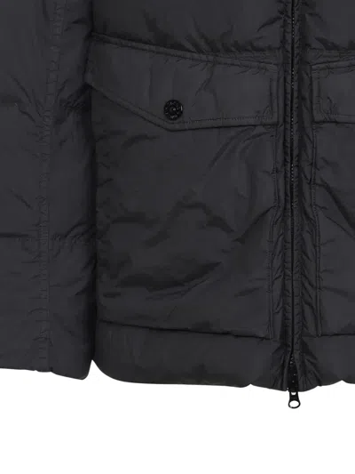 Stone Island Blue Down Jacket With Drawstring Hood And Logo Patch On The Sleeve In Tech Fabric Man In Black