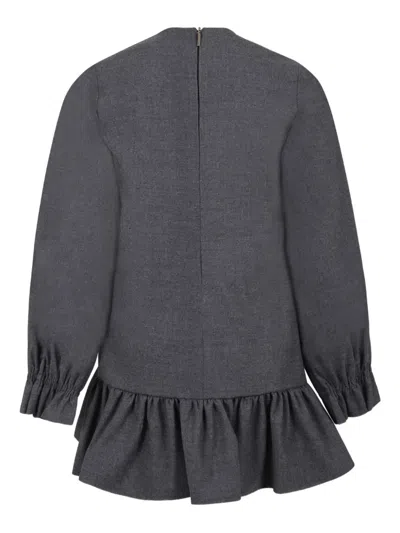 Msgm Logo-print Ruffled Dress In Gray