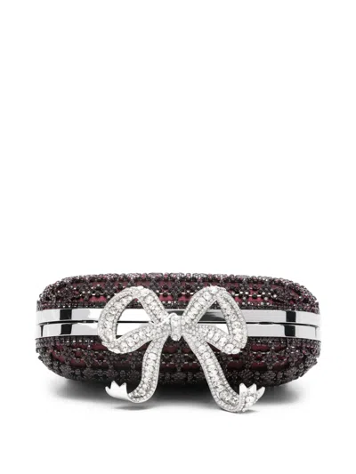 Self-portrait Chainmail Clutch In Bordeaux Polyester In Black