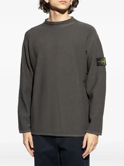 Stone Island Compass-badge Knitted Sweater In Gray
