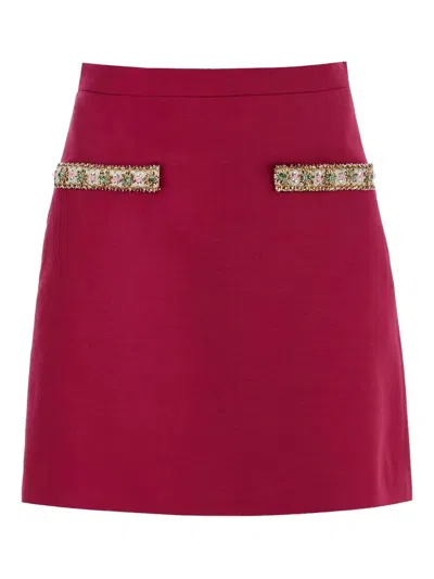 Valentino Embellished-pocket Skirt In Red