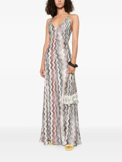 Missoni Long V-neck Dress With Snake Pattern In Gray