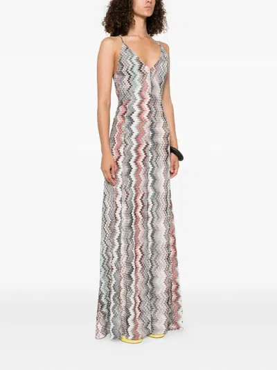 Missoni Long V-neck Dress With Snake Pattern In Gray
