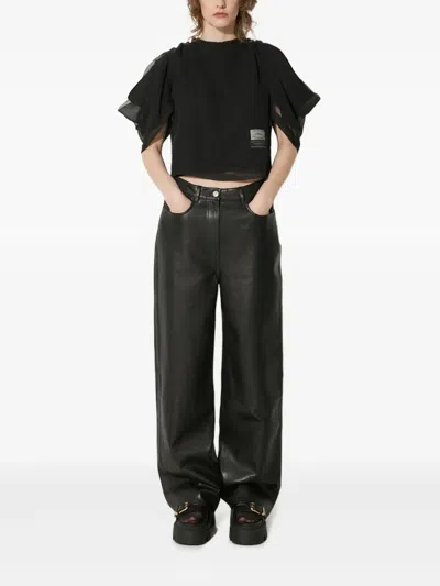 Undercover Puff-sleeve Sheer-panel Top In Black