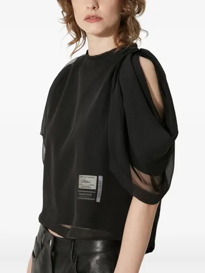Undercover Puff-sleeve Sheer-panel Top In Black