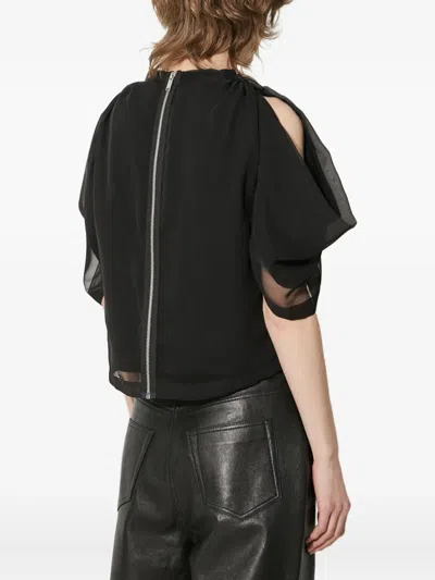 Undercover Puff-sleeve Sheer-panel Top In Black