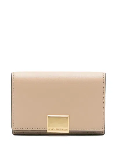 Karl Lagerfeld K/forever Leather Gold-tone Clasp Wallet In Neutral