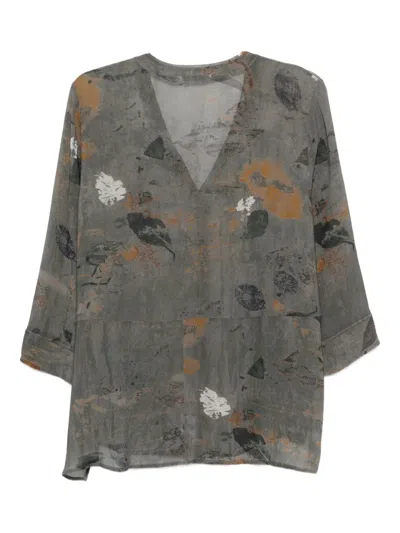Transit Floral-print Button Shirt In Gray