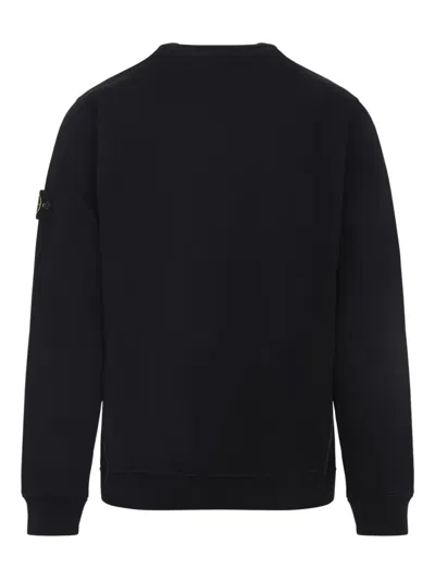Stone Island Ribbed Detail Crew Neck Sweatshirt With Iconic Badge In Blue