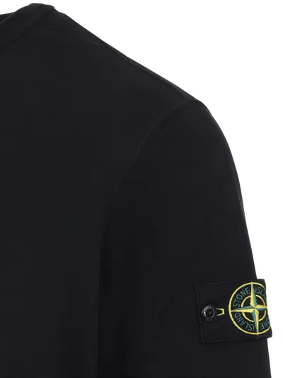 Stone Island Ribbed Detail Crew Neck Sweatshirt With Iconic Badge In Blue