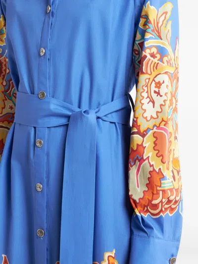 Etro Belted Paisley Cotton Maxi Dress In Blue