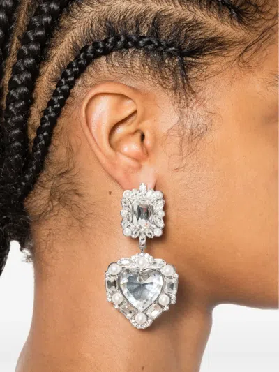 Self-portrait Crystal-pearl Tiered-heart Earrings In Metallic