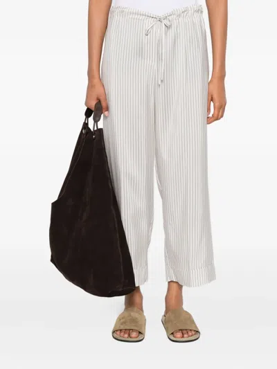 The Row Yayah Striped Silk Wide Leg Pants In White