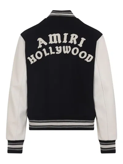 Amiri Tailored Black Wool Blend Varsity Jacket With Embroidered Details In Black