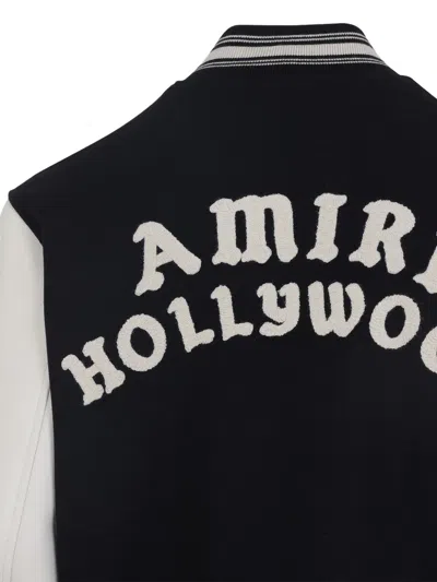 Amiri Tailored Black Wool Blend Varsity Jacket With Embroidered Details In Black