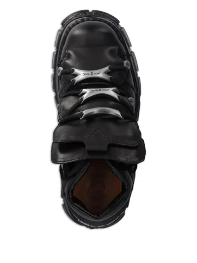 New Rock 106-s29 Tower Shoes Metallic Black Leather Biker Punk Gothic Boots In Black