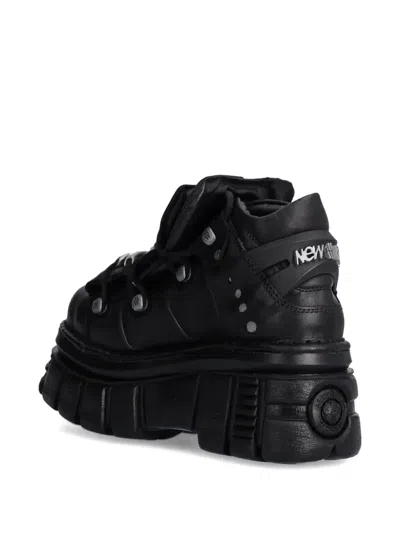 New Rock 106-s29 Tower Shoes Metallic Black Leather Biker Punk Gothic Boots In Black