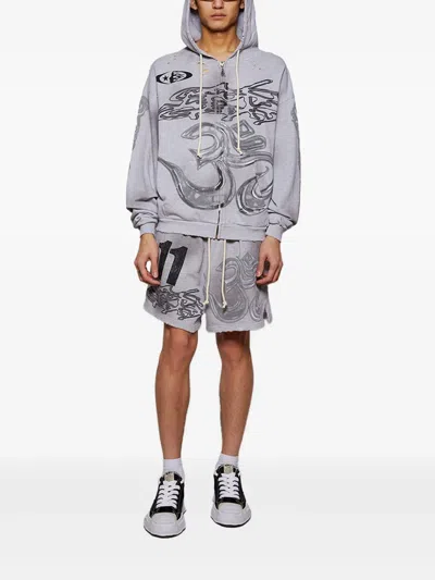 Hellstar Graphic-print Shorts In Gray