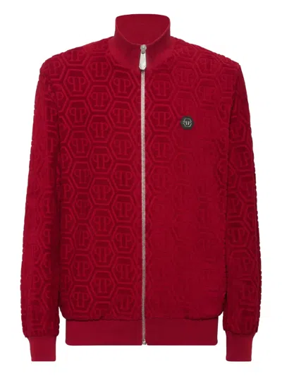 Philipp Plein Monogram-jacquard Track Jacket In Red