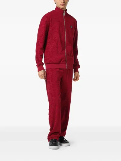 Philipp Plein Monogram-jacquard Track Jacket In Red