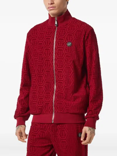 Philipp Plein Monogram-jacquard Track Jacket In Red