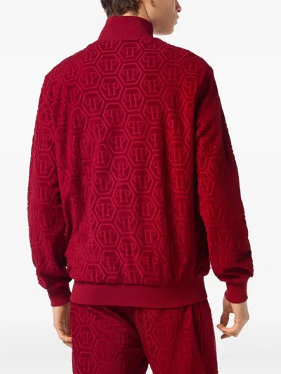 Philipp Plein Monogram-jacquard Track Jacket In Red