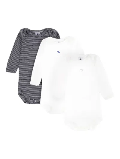Petit Bateau Striped Bodysuits (pack Of Three) In White