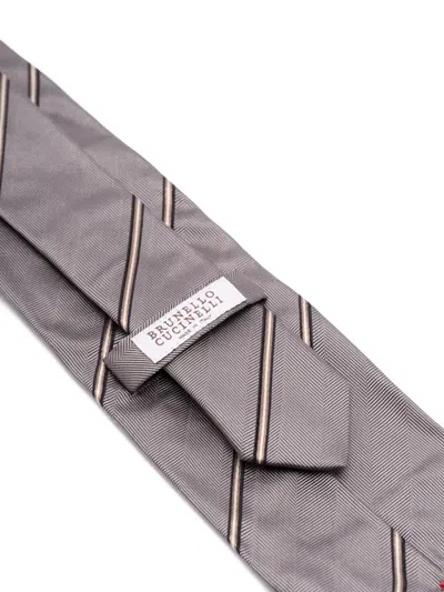 Brunello Cucinelli Striped Silk Tie In Brown