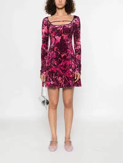 Versace Jeans Couture Red Baroque-print Long-sleeve Mini Dress In Pink