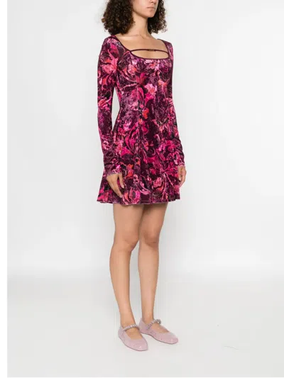 Versace Jeans Couture Red Baroque-print Long-sleeve Mini Dress In Pink