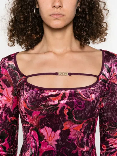 Versace Jeans Couture Red Baroque-print Long-sleeve Mini Dress In Pink