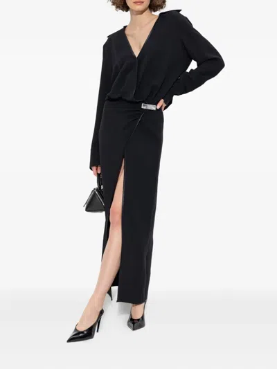 Attico Wrap-front Split Dress In Black