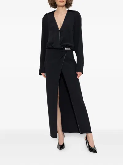 Attico Wrap-front Split Dress In Black