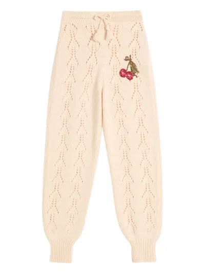 Valentino Cherry-embellished Knit Trousers In Neutral