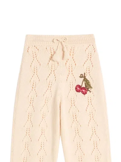 Valentino Cherry-embellished Knit Trousers In Neutral