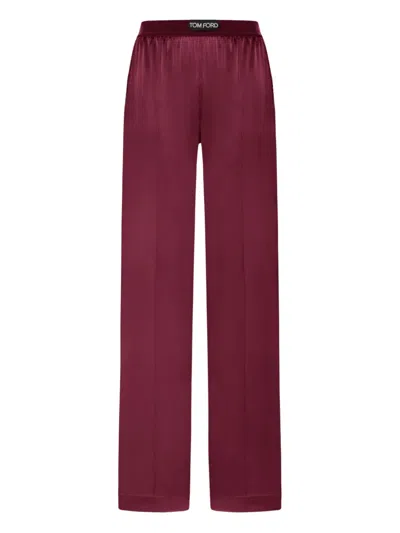 Tom Ford Fuchsia Pants With Elastic Waist With Logo Lettering In Silk Stretch Woman