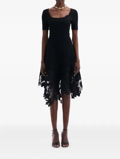 Oscar De La Renta Floral-lace Dress In Black