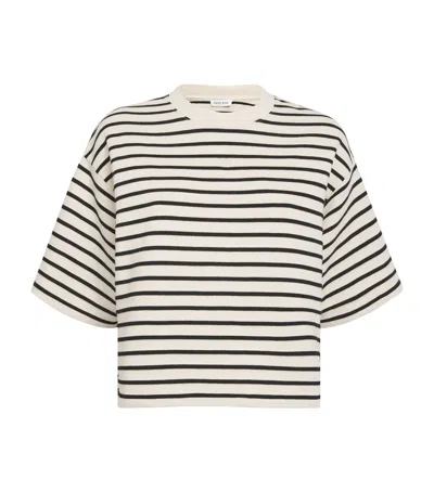 Anine Bing Womens Blk Stripe French Terry Myers Cropped Cotton-blend T-shirt In Neutral